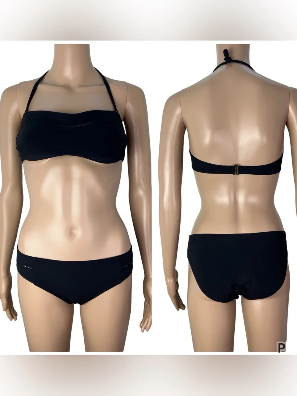 Tory Burch Black Lattice Underwire Bandeau Top and Lattice Bottom Matching Set
